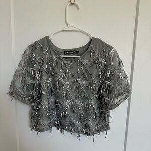 Allegra K Silver Fringe Crop Shirt